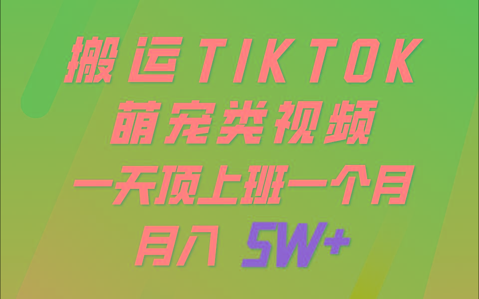 一键搬运TIKTOK萌宠类视频,一部手机即可操作,所有平台均可发布 轻松月入5W+-云创网