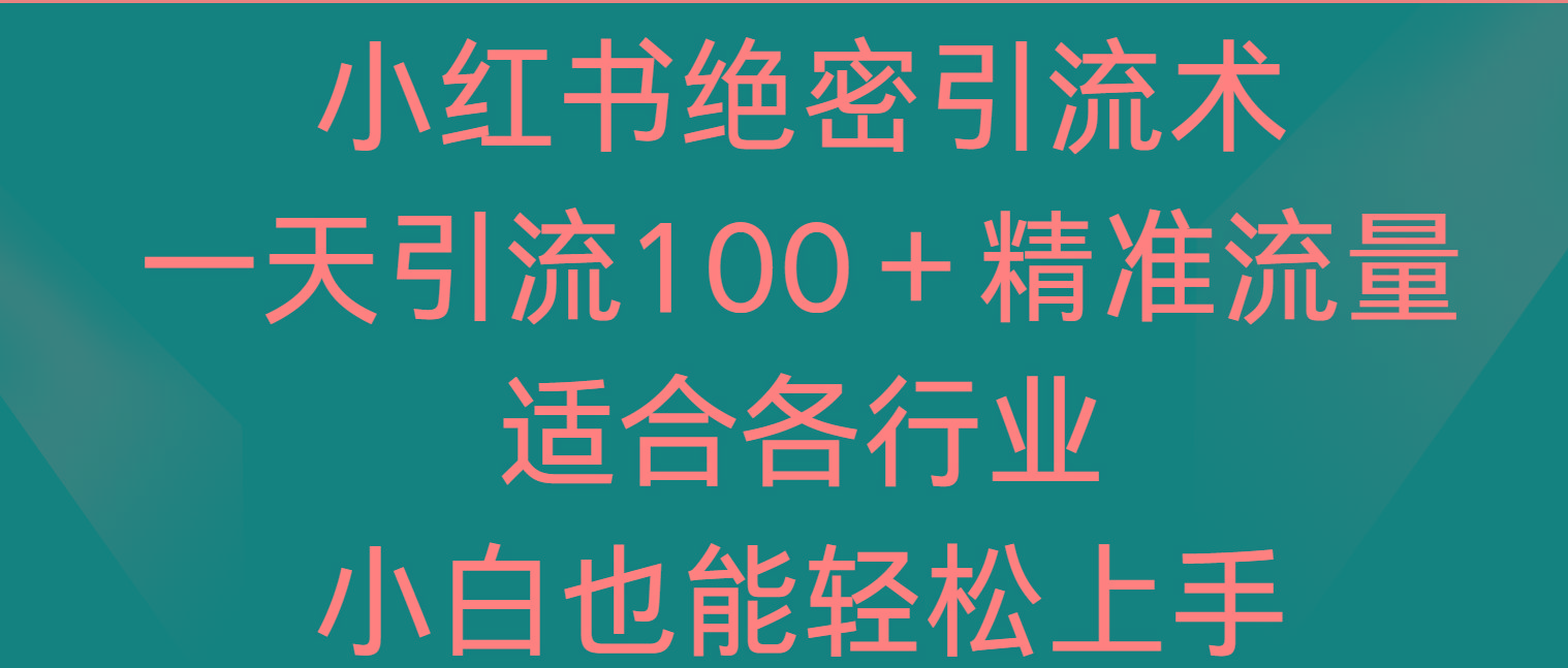 小红书绝密引流术,一天引流100+精准流量,适合各个行业,小白也能轻松上手-云创网