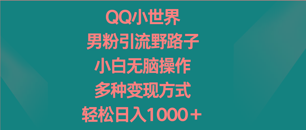 QQ小世界男粉引流野路子,小白无脑操作,多种变现方式轻松日入1000+-云创网