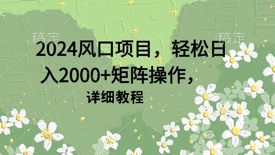 (9652期)2024风口项目,轻松日入2000+矩阵操作,详细教程-云创网