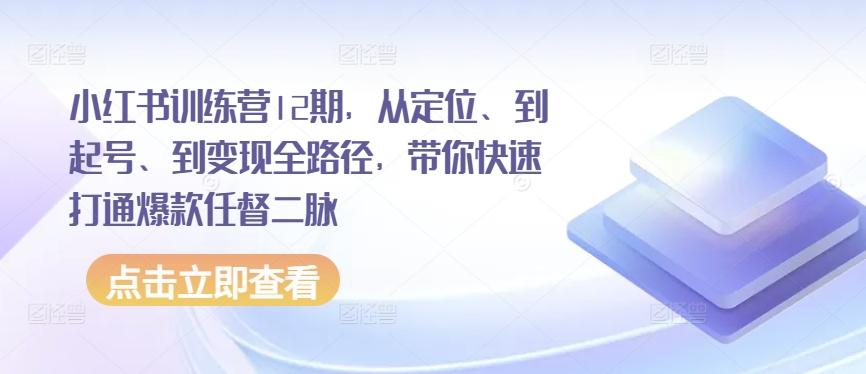 小红书训练营12期，从定位、到起号、到变现全路径，带你快速打通爆款任督二脉-云创网