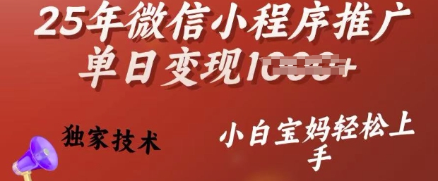 25年微信小程序推广单日变现多张,独家技术,小白宝妈轻松上手【揭秘】-云创网