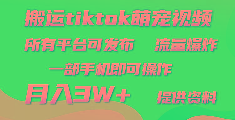 (9618期)搬运Tiktok萌宠类视频，一部手机即可。所有短视频平台均可操作，月入3W+-云创网