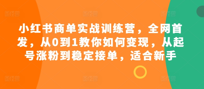 小红书商单实战训练营,全网首发,从0到1教你如何变现,从起号涨粉到稳定接单,适合新手-云创网