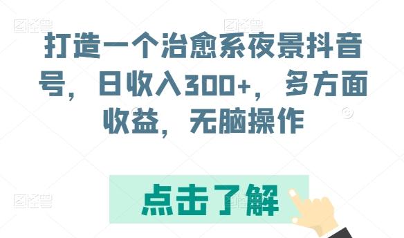 打造一个治愈系夜景抖音号，日收入300+，多方面收益，无脑操作【揭秘】-云创网