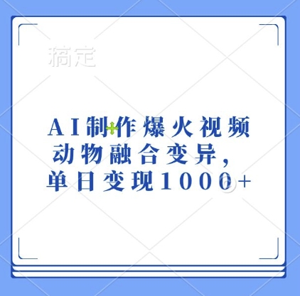 AI制作爆火视频，动物融合变异，单日变现1k-云创网