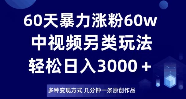 60天暴力涨粉60W,中视频另类玩法,日入3000+,几分钟一条原创作品多种变现方式-云创网