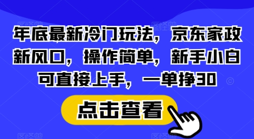 年底最新冷门玩法，京东家政新风口，操作简单，新手小白可直接上手，一单挣30【揭秘】-云创网