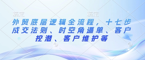 外贸底层逻辑全流程,十七步成交法则、时空角逼单、客户挖潜、客户维护等-云创网