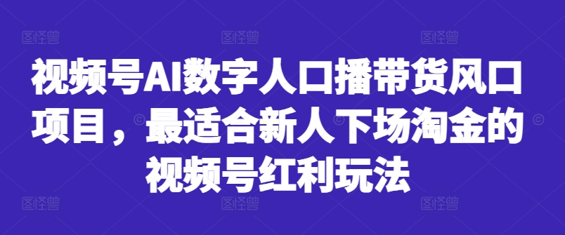 视频号AI数字人口播带货风口项目，最适合新人下场淘金的视频号红利玩法-云创网