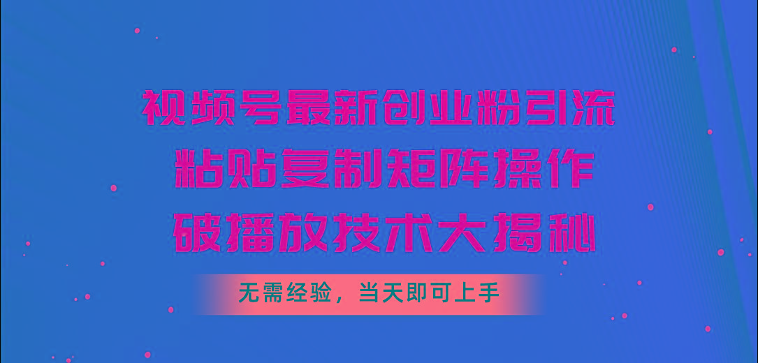 视频号最新创业粉引流,粘贴复制矩阵操作,破播放技术大揭秘,无需经验...-云创网