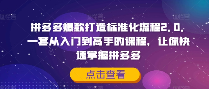 拼多多爆款打造标准化流程2.0,一套从入门到高手的课程,让你快速掌握拼多多-云创网