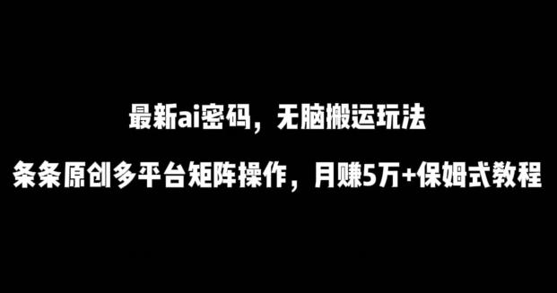最新ai流量密码,傻瓜式搬运玩法,条条原创,多平台矩阵操作,月赚5万+保姆式教程【揭秘】-云创网