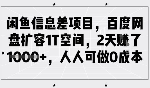 闲鱼信息差项目,百度网盘扩容1T空间,2天收益1k+,人人可做0成本-云创网
