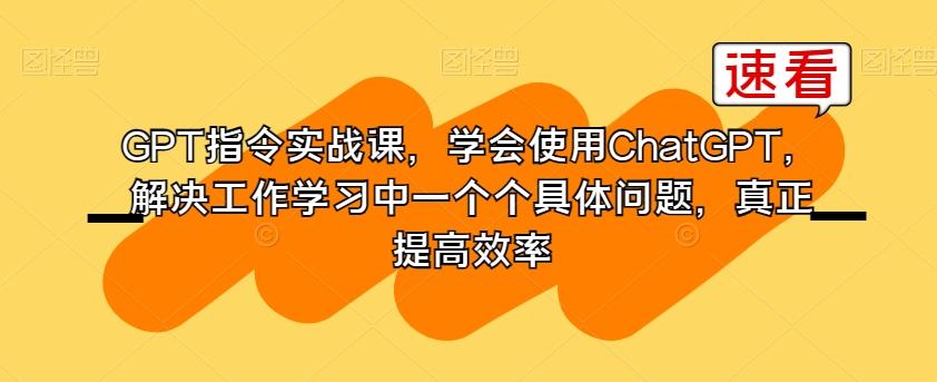GPT指令实战课,学会使用ChatGPT,解决工作学习中一个个具体问题,真正提高效率-云创网