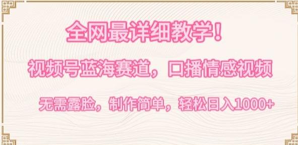 全网最详细教学,视频号蓝海赛道,口播情感视频,无需露脸,制作简单,轻松实现日入1000+【揭秘】-云创网