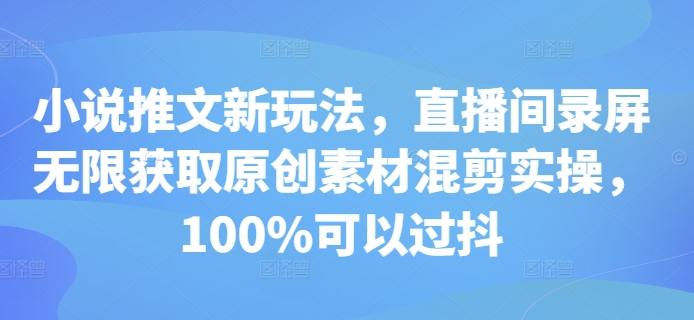 小说推文新玩法,直播间录屏无限获取原创素材混剪实操,100%可以过抖-云创网