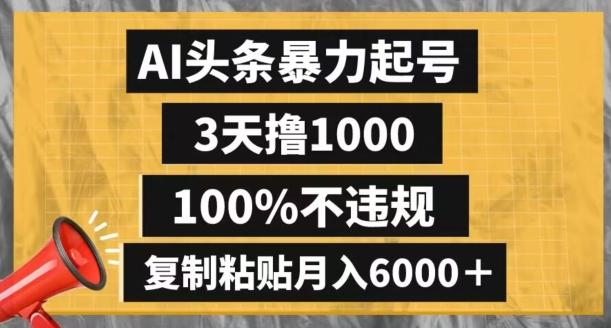 AI头条暴力起号,3天撸1000,100%不违规,复制粘贴月入6000+【揭秘】-云创网
