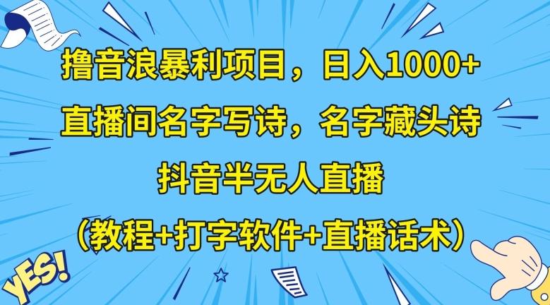 撸音浪暴利项目,日入1000+,直播间名字写诗,名字藏头诗,抖音半无人直播(教程+打字软件+直播话术)【揭秘】-云创网