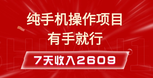 纯手机操作的小项目，有手就能做，7天收入2609+实操教程【揭秘】-云创网