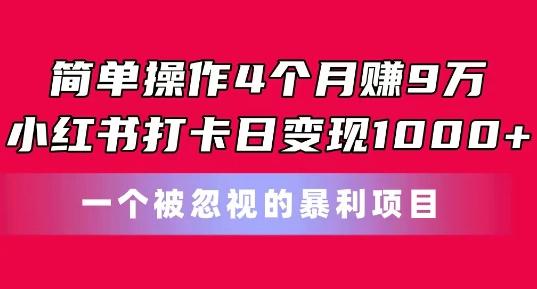简单操作4个月赚9w,小红书打卡日变现1k,一个被忽视的暴力项目【揭秘】-云创网