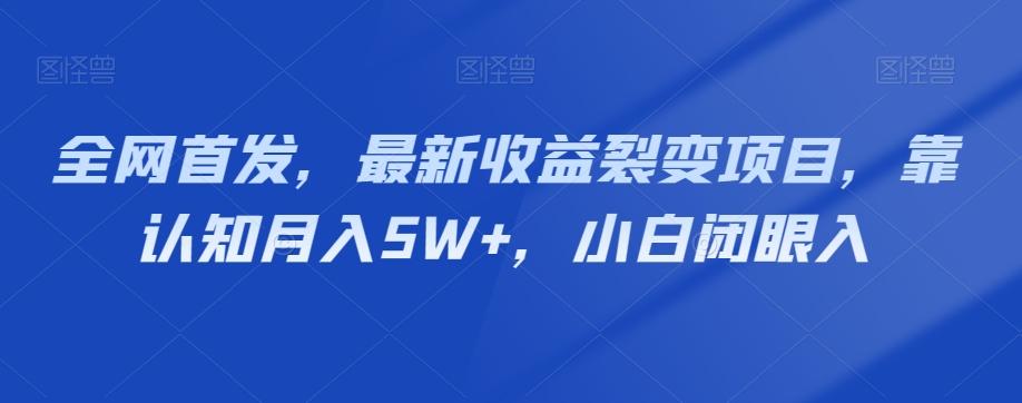 全网首发,最新收益裂变项目,靠认知月入5W+,小白闭眼入-云创网