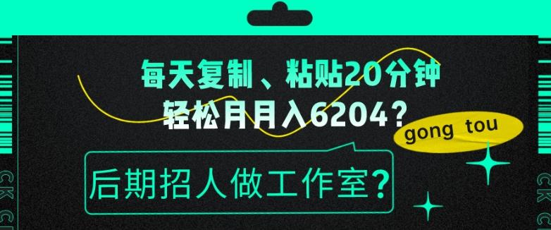 每天复制、粘贴20分钟，轻松月入6204？后期招人做工作室？-云创网